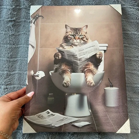 Cat going Potty Reading Newspaper Wall Art - Picture 2 of 6
